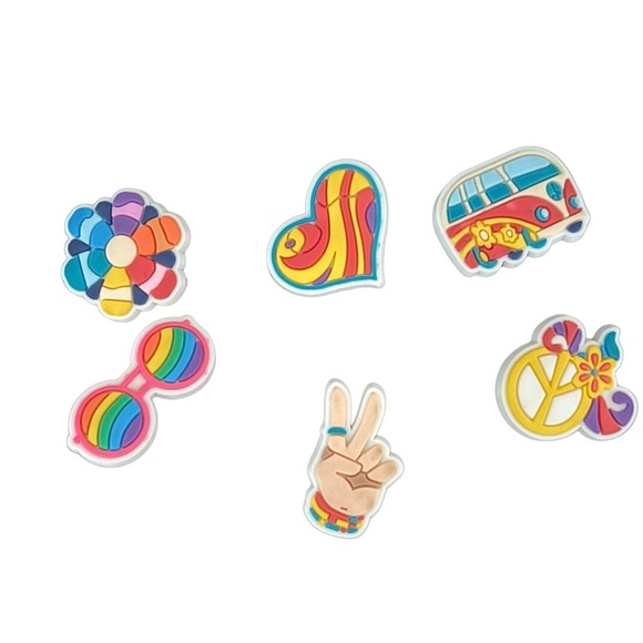 Crocs Boho Hippie Crocs Jibbitz Peace Retro Heart lot of 6 - Picture 4 of 8